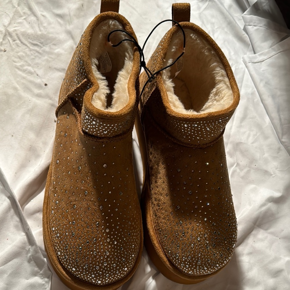 Brown UGG Sparkly Fur-Lined Boots